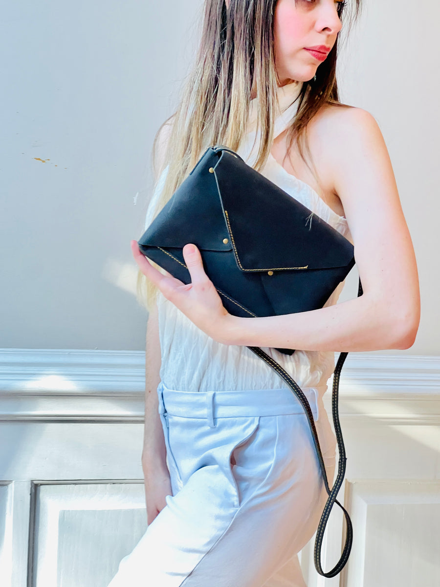 Leather Envelope Crossbody in Light Brown by Le Papillon