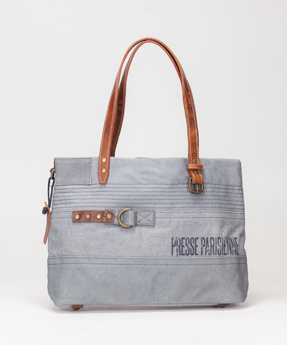 Presse Parisienne Blue Canvas Handbag Le Papillon Shop LLC